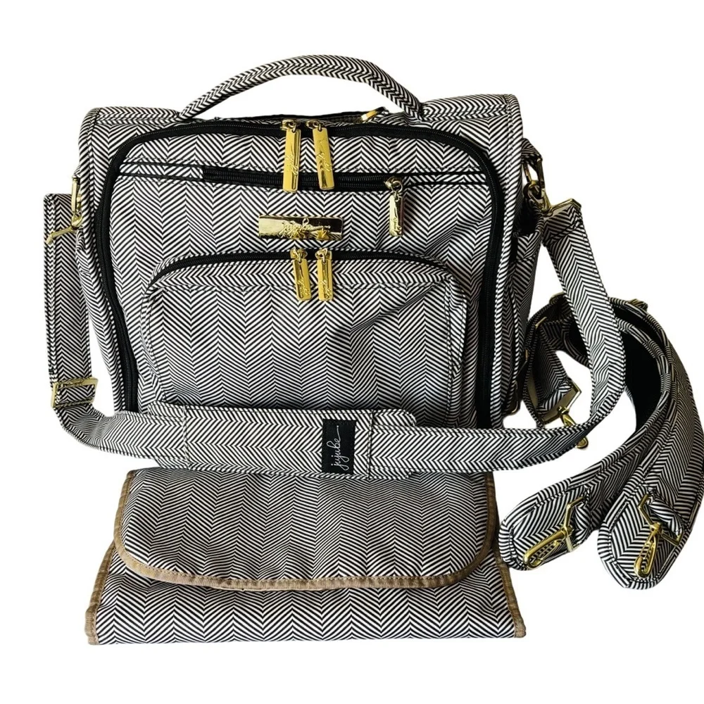 Jujube Diaper Bag, Shoulder/ Backpack/ Carry All, Black & Gray Herringbone